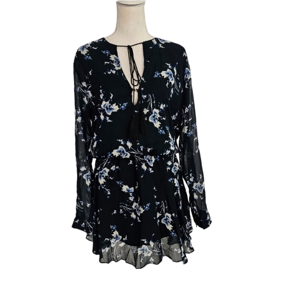 Karina Grimaldi | Revolve Pilar Print Mini Dress in Sapphire Flower - Picture 2 of 9